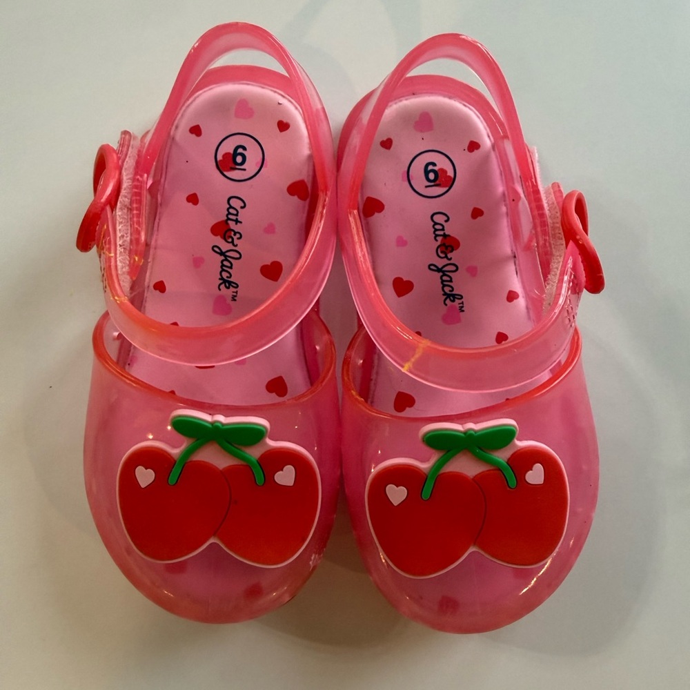 Cat & Jack Pink Jelly Sandals with Cherry Accent